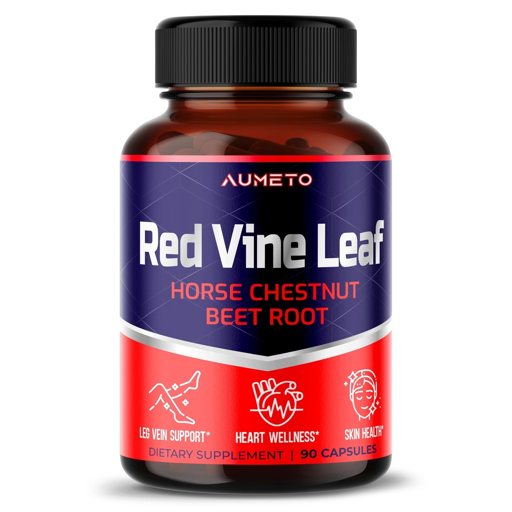 Red Vine Leaf Supplement with Horse Chestnut, Beetroot, ג'ינג'ר - תמיכה טבעית ל-Vin Strength and Circulation Wellness- Made in the USA (90 Count)
