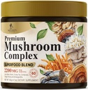 אבקת Mushroom תוספי 2200 מ"ג - 11 באבקת פורמולה מורכבת אחת עם אריות אורגניות Mane, Reishi, Cordyceps, Chaga, טורקיה Tail Mushroom תוספת לזיכרון ותמיכה במוח - 60 משרתים