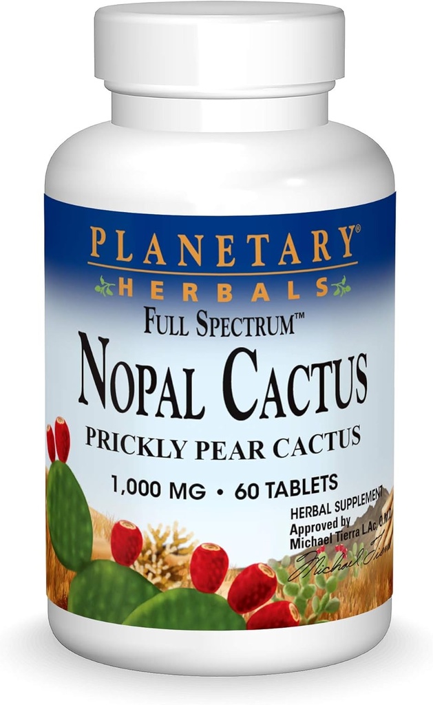 Herbals Full Spectrum Nopal Cactus 1000 מ"ג Prickly Pear Cactus Antioxidant - 100% טבעי - 60 טבליות