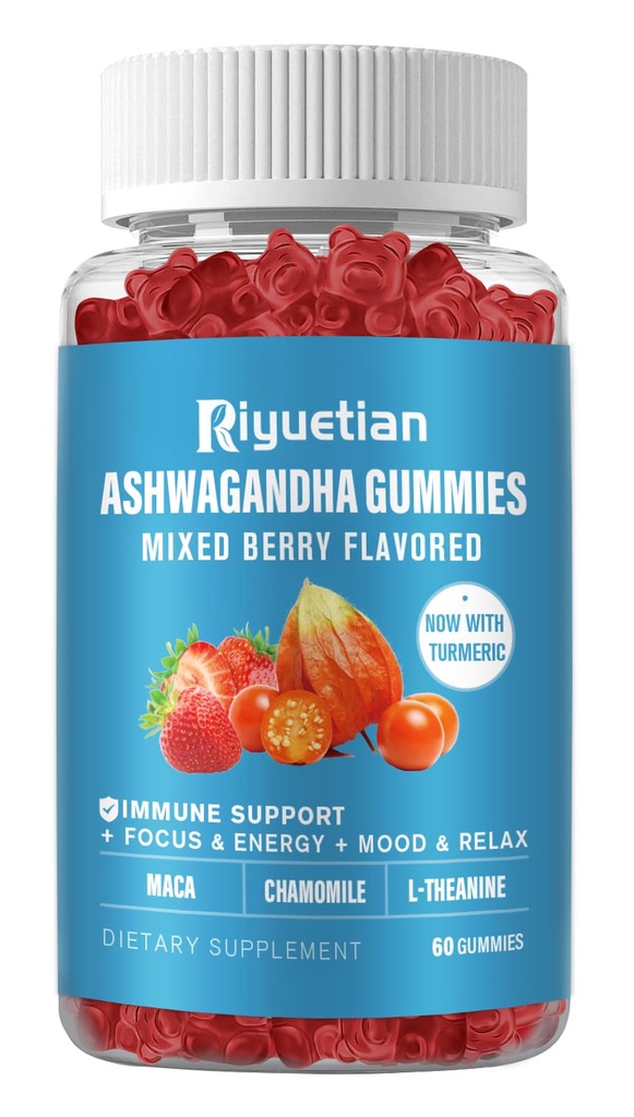 Ashwagandha Gummies for Women & Men - Stress Relief, Immune Support & מוגברת אנרגיה - סוכר חינם, טבעוני - אורגני Ashwagandha Root Supplements Gummy- Natural Strawberry Flavor ( Count 60)