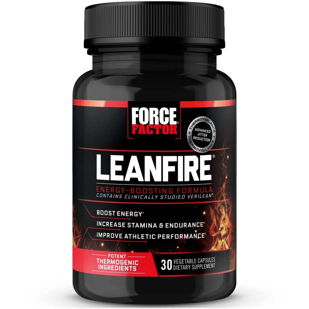 Power Factor LeanFire Pre Workout Energy Pills with Green Tea Extract and Caffeine כדי להגדיל את האנרגיה, לבנות שריר Lean, שחור, 30 ספירה (Pack of 1), חבילת May Vary