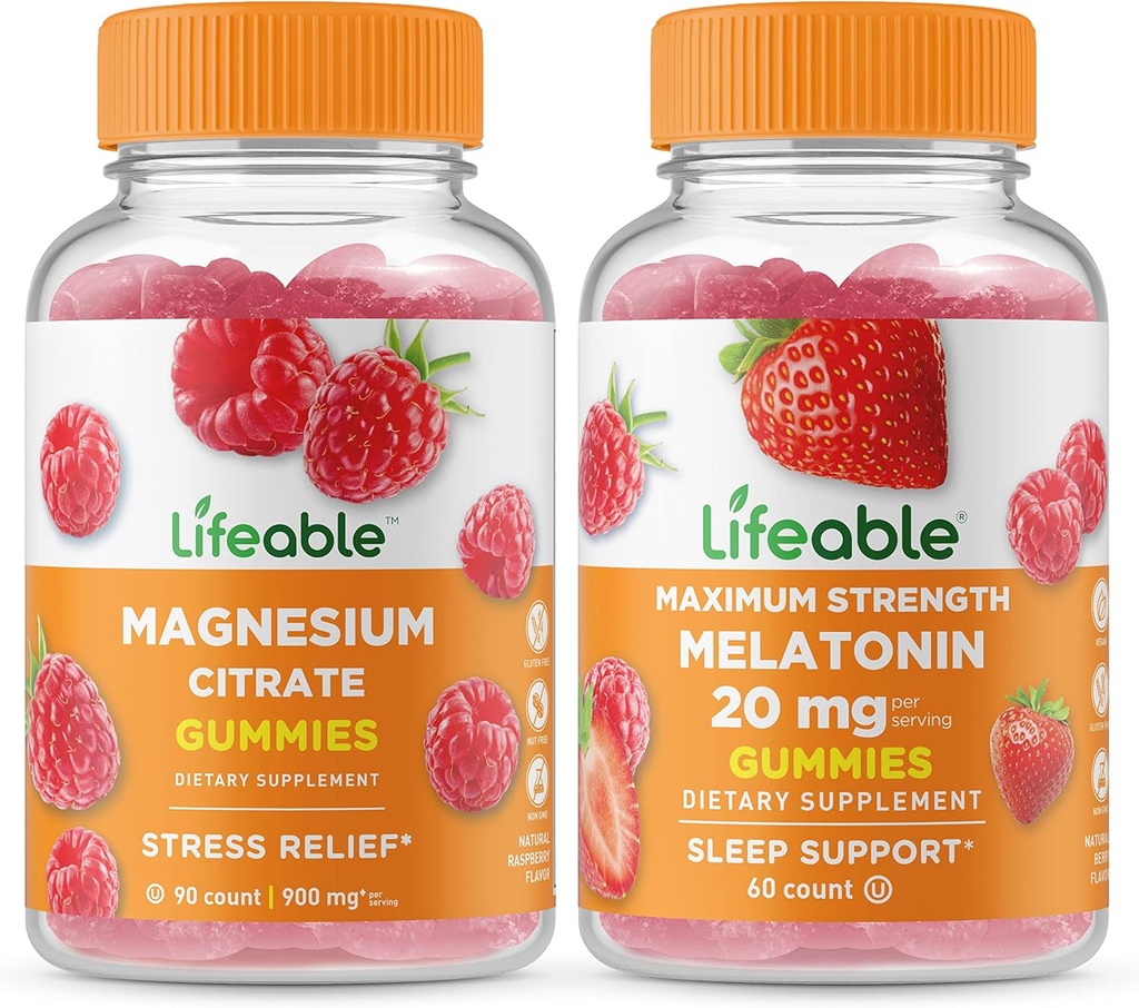 Magnesium + Melatonin 20 מ"ג, חניכיים בונדלה - גדול Tasting, ויטמין תוסף, Gluten Free, GMO חינם, Chewable Gummymymy