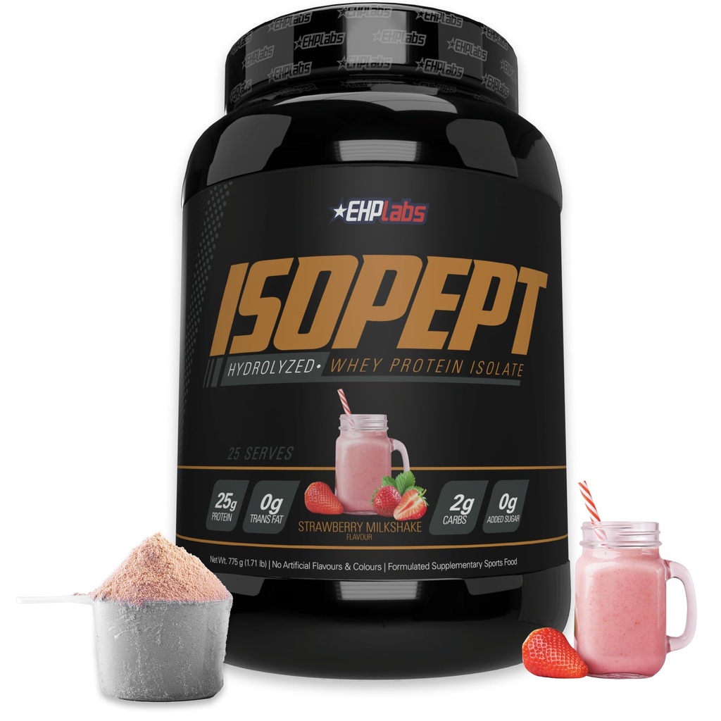 IsoPept hydrolyzed אבקת חלבון Whey על ידי EHPlabs - 100% חלבון Whey חלבון Isolate & Hydrolysate, 27g של חלבון, non-GMO, Gluten Free, Fast Absorbing, Easying, 27 Serves (Strawberry Milkshake)