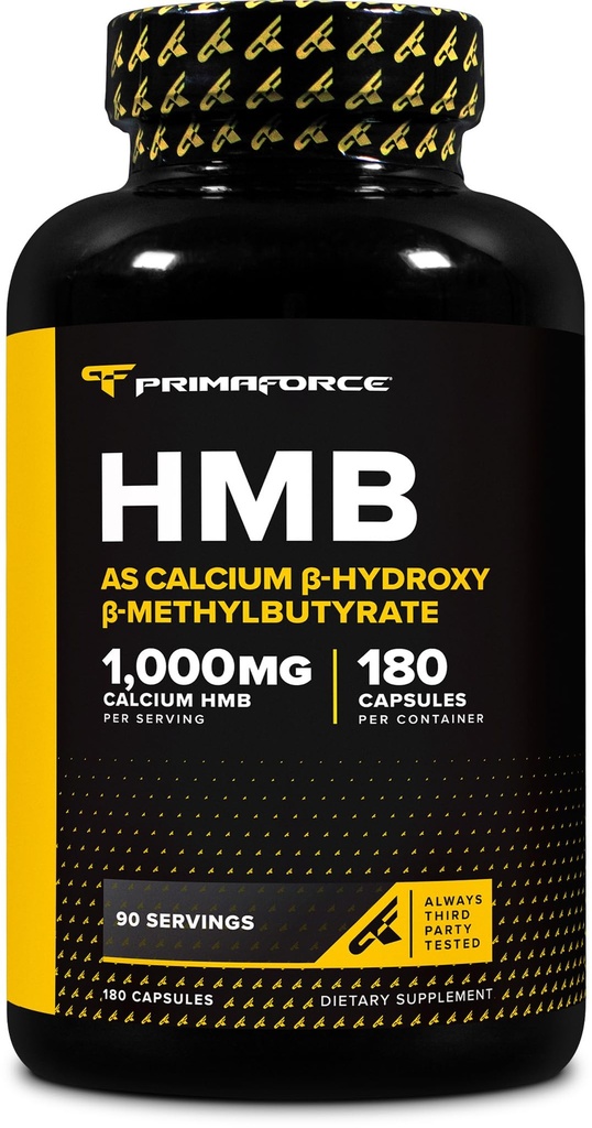 Primaforce HMB (Beta-Hydroxy Beta-Methylbutyrate) 1000 מ"ג, 180 קפסולות (500 מ"ג פר קפסולה) - Gluten Free and non-GMO תוסף