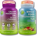 SUPPLEMENTS STUDIO Daily Immune, Bone & Energy Support Bundle for Men & Women - Vegan Whole Food Multivitamin Without Iron & Plant-based Calcium Magnesium עם D3, K2 & Turmeric - טבעוני, Non-GMO