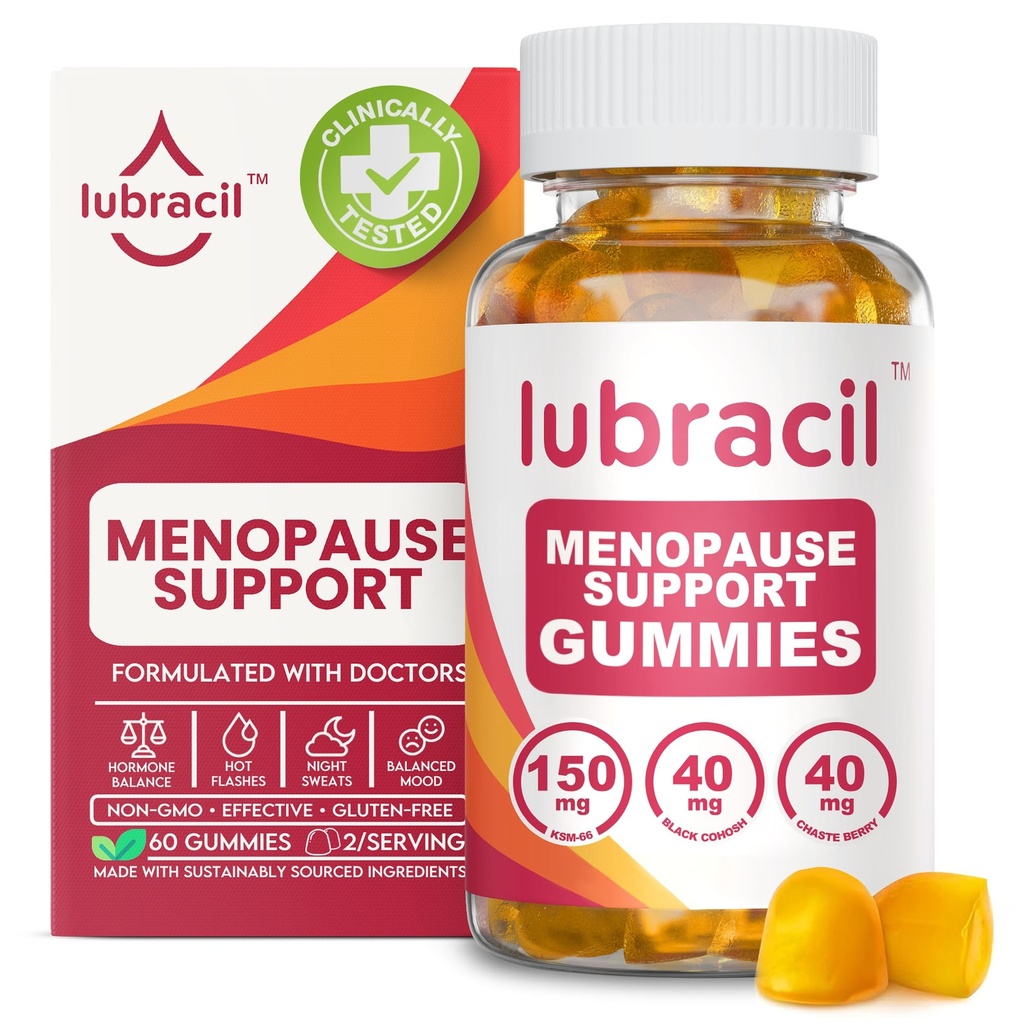 Lubracil Menopause Gummies לנשים - תוספי Menopausal עבור Hot Flashes, Night Sweats, Mood Swings and Hormonal Balance - Dailys with Black Cohosh & Ashwagandha - 60 מסטיקנים (Pack of 1)