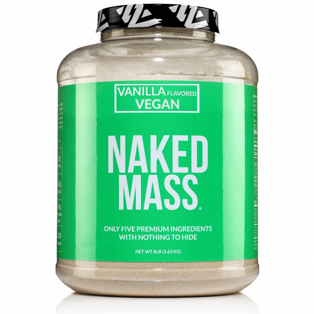 NAKED Vegan Mass - Vanilla Vegan Weight Gainer - 1,230 Calories, Non-GMO, Soy & Gluten Free, No Artificial Ingredients - 8LB Bulk - 11 משרתות