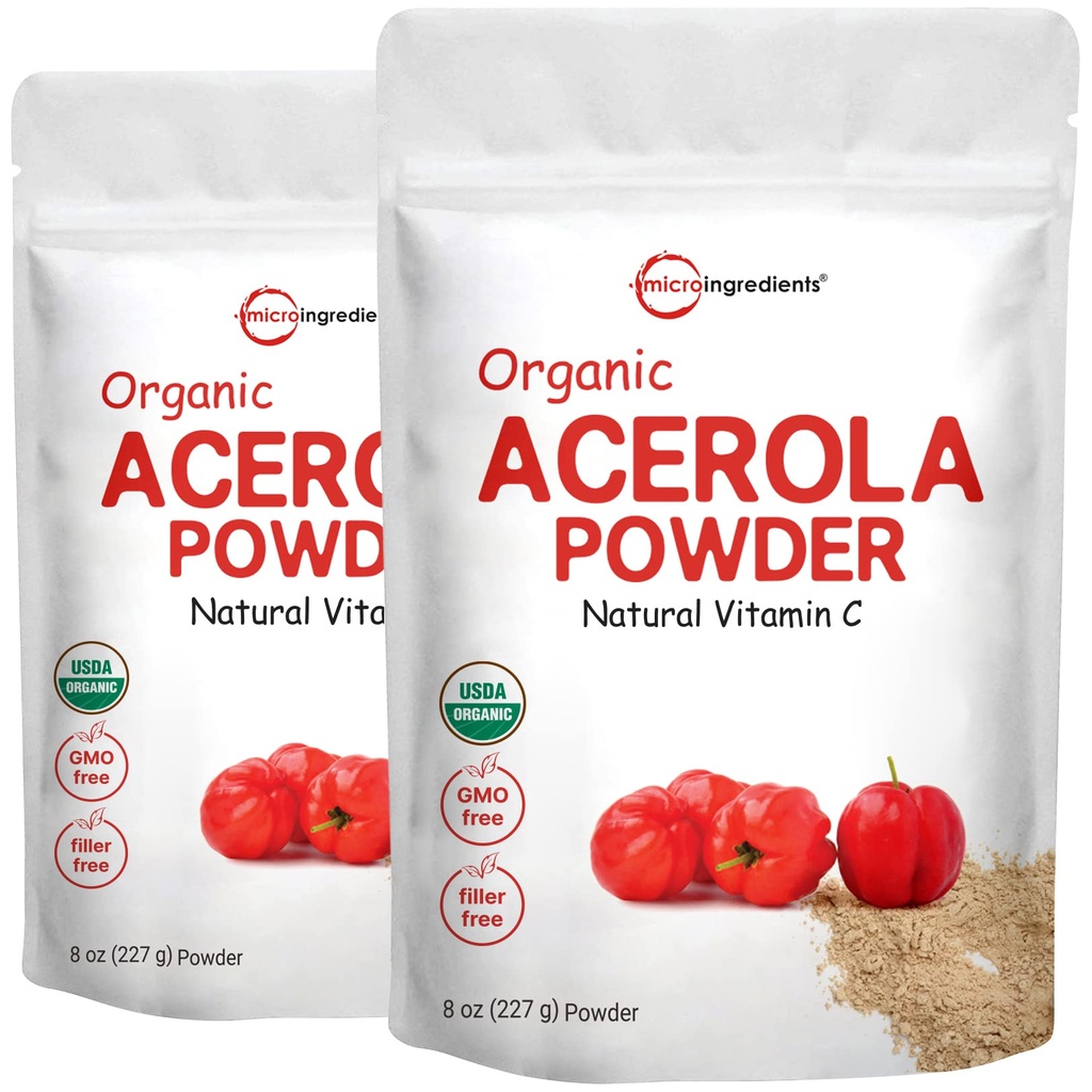 2 Pack of Pure USDA אורגני Acerola Cherry אבקת, ויטמין C טבעי אורגני עבור מערכת החיסון, 8 Ounce, No GMO, No Gluten, ברזיל Origin