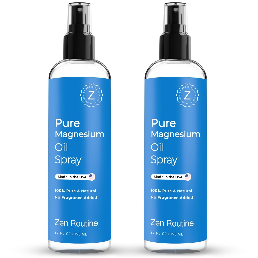 שמן מגנזיום טהור Spray 12oz (2 Pack) - אורגני USP דרגה מגנזיום Spray, Topical Magnesium Glycinate, Magnesium שמן עבור רגליים, גוף, שרירים וכדורים - מיוצר בארה"ב