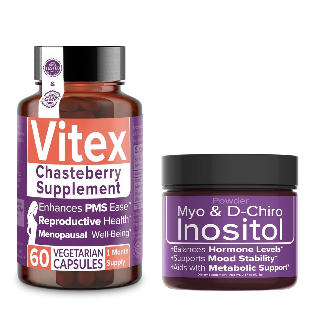 Intimate Rose Save 10% על Hormonal Balance & Reproductive Wellness Bundle - Vitex Chasteberry תוסף + Myo & D-Chiro Inositol אבקת עבור PCOS & Menstrual תמיכה