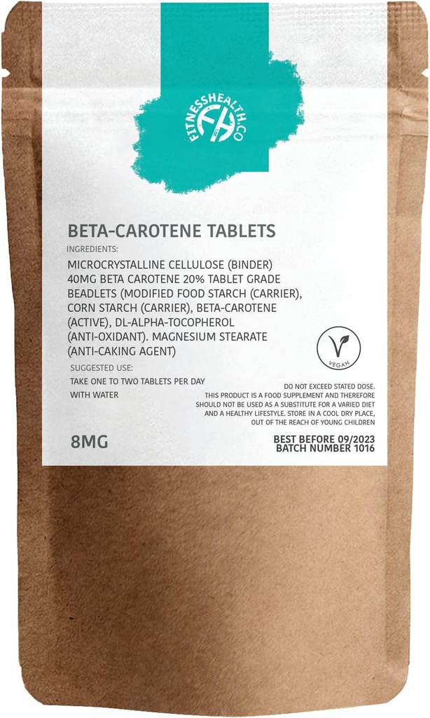 בריאות הכושר Beta-Carotene 8MG 120 טבליות - מקור טהור של ויטמין A - מערכת עור בריאה ו Resistant - טננינג Accelerator - Gluten & GMO-Free