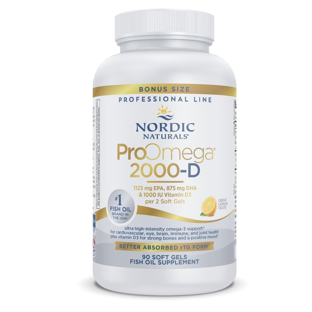 Nordic Naturals ProOmega 2000-D, Lemon Flavor - 90 Soft Gels - 2150 mg Omega-3 + 1000 IU D3 - Ultra High-Potency Fish Oil - EPA & DHA - Brain, Heart, & Immune Health - Non-GMO - 45 Servings