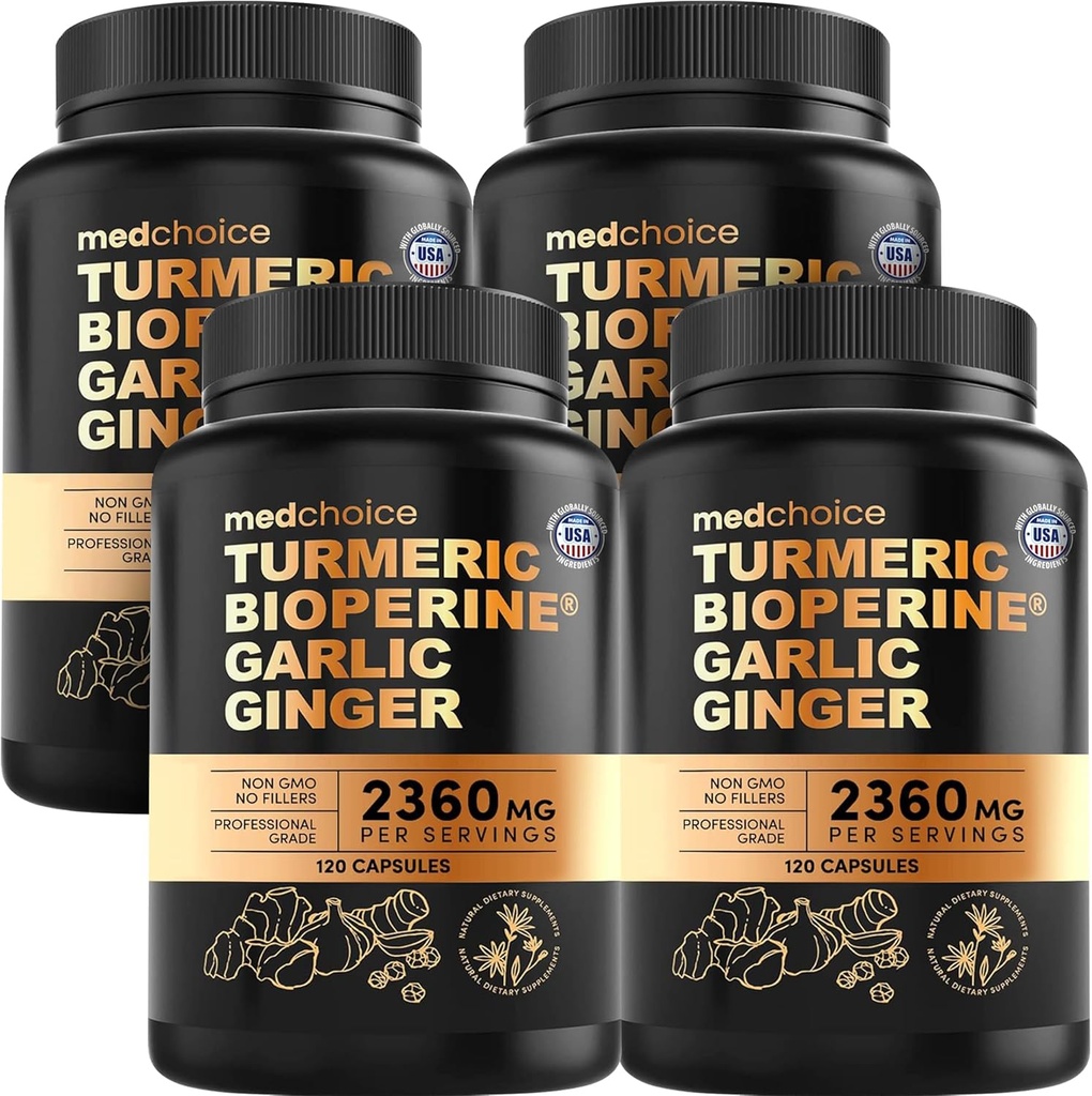 4in-1 Turmeric ו Garlic תוספת עם BioPerine - 2360 מ"ג Turmeric ג'ינג 'ר Root כמוסות שורש עם Garlic - High Potency Herbal בלנדר (120 ct, Pack of 4)