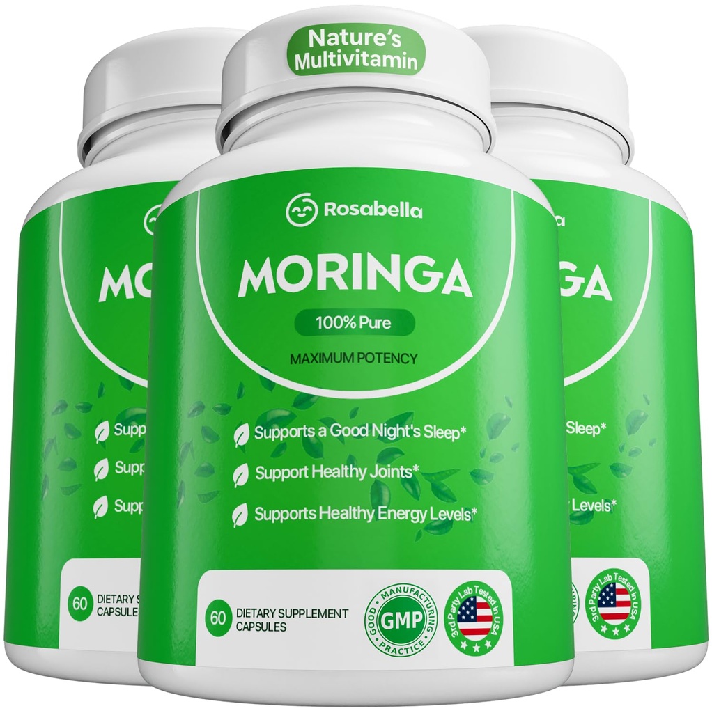 רוזבלה מורינגה קפסולות - אבקת Moringa טהורה, אנרגיה, עור, Immune & Gut Health Superfood, עשיר באנטיoxidants, ויטמינים חיוניים ו Amino Acids, Natural Superfood תוסף - הרוזן 180