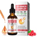 ויטמין B Complex נוזל, ויטמין B12 טיפות נוזליות | B12 Methyleobalamin | B1 Thiamine | B6 Pyridoxine | Folic | Niacin - B Complex Liquid Drops, Support Energy, Brain & Heart, 40 משרתים