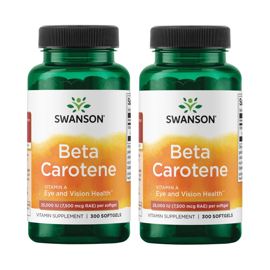 סוונסון Beta-Carotene ויטמין A 25000 IU Skin Eye Immune System Health Antioxidant Support 7500 mcg 300 Softgels Count (2 Pack)