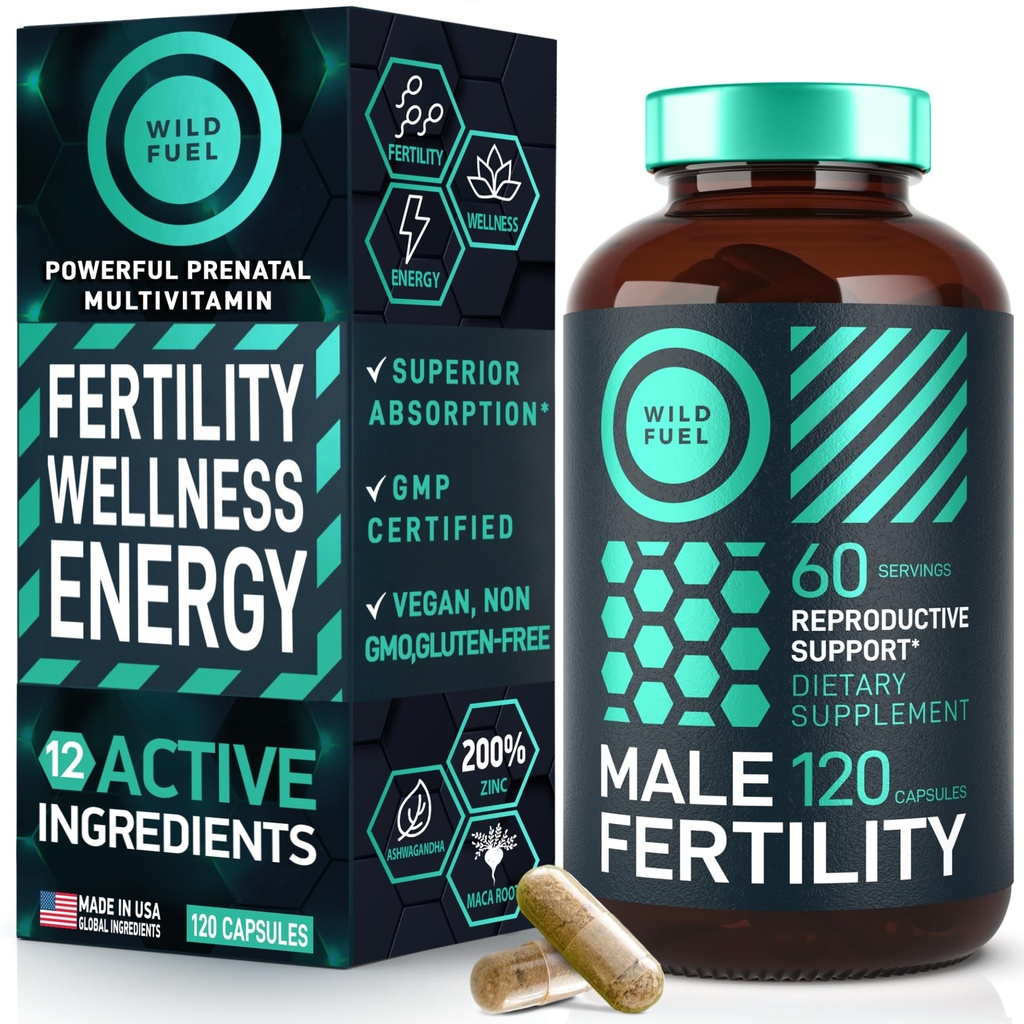 תוספי פוריות עבור גברים Prenatal ויטמין - Maca Root, Ashwagandha, Zinc, Plus Naturals - קונספט עבור אותו גברים פוריות ויטמינים ותמיכה פוריות גברים - 120 Caps במשך 2 חודשים
