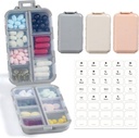 LANDNEOO 14 Grids Pill מארגנת Box with Labels, Travel Medicine Holder Dispenser Case Kit Kit, Pocket Daily Pharmacyer for Fish Oil Storage, Khaki Pink Grey, 3 Pack