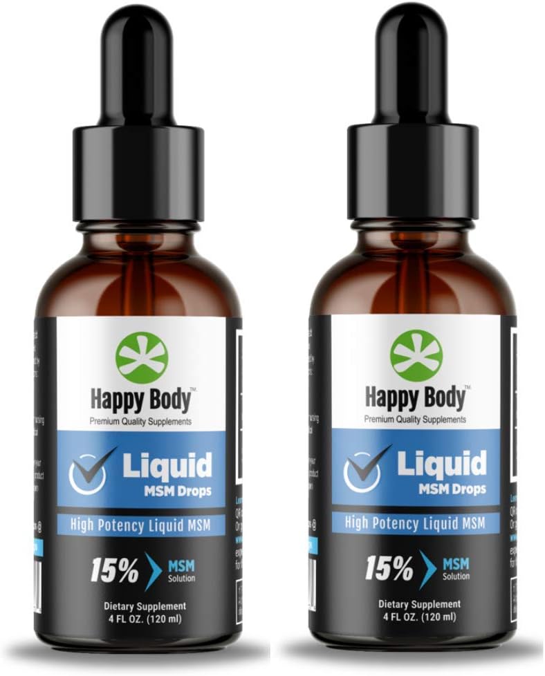 HAPPY BODY נוזל MSM מוריד את התוכן MSM הגבוה ביותר בתוסף MSM נוזלי. אידיאלי עבור יישומים אוראליים וסובאליים - 1 x 4 fl. oz בקבוק (2 Pack)