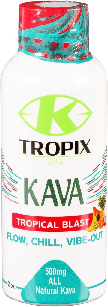 K-Tropix Kava Shot Tropical Blast - 500mg Wellness Shots כדי לקדם את ההרגעה ולהפחית את הדאגה - משקה Kava - דאגה, Tension, Strain הקלה תוסף - 1 Pack