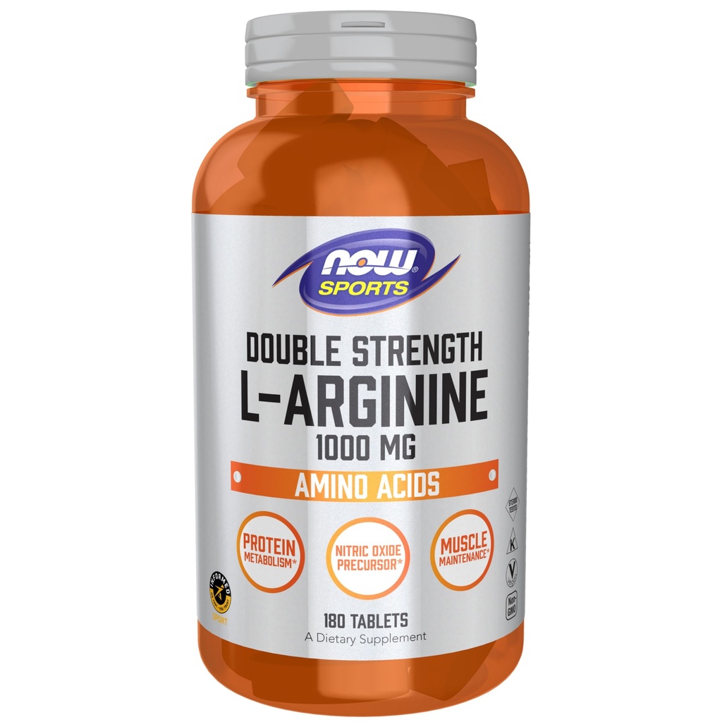 Now Foods Sports Nutrition, L-Arginine Double Power 1000mg, Nitric Oxide Precursor, Amino Acids, 180 טבליות