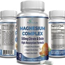High Absorption Magnesium Citrate Complex 500 מ"ג מגנזיום Citrate & Oxide - תומך Calm Sleep, שריר Cramp הקלה, התאוששות שרירים, שיניים בריאות ועצמות, non-GMO - 60 קפסולות ירקות