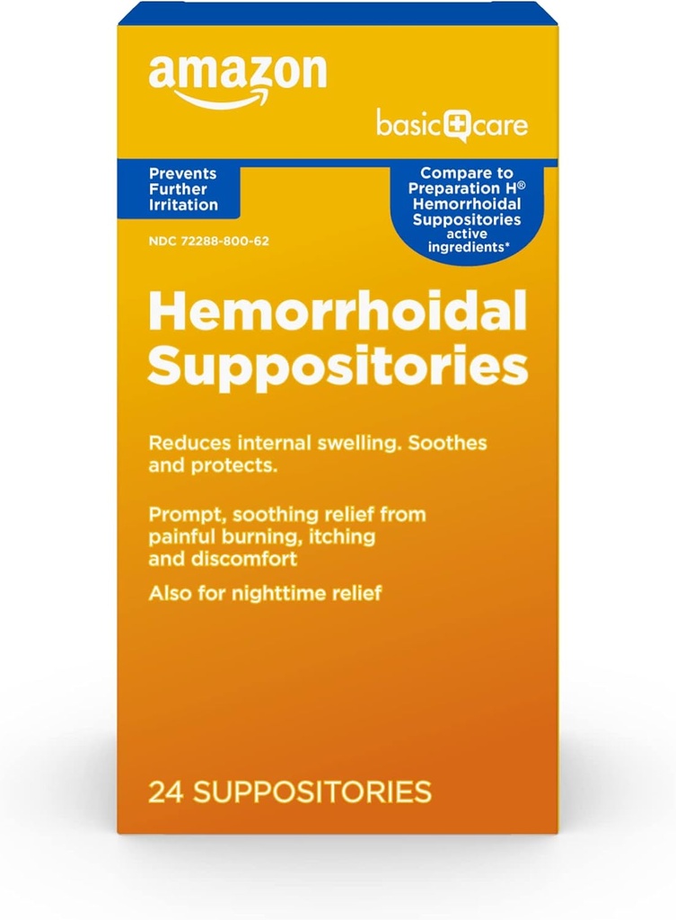   Basic Care Hemorrhoidal Suppositories, Relief from Burning, Itching and Discomfort of Hemorrhoids, 24 Count