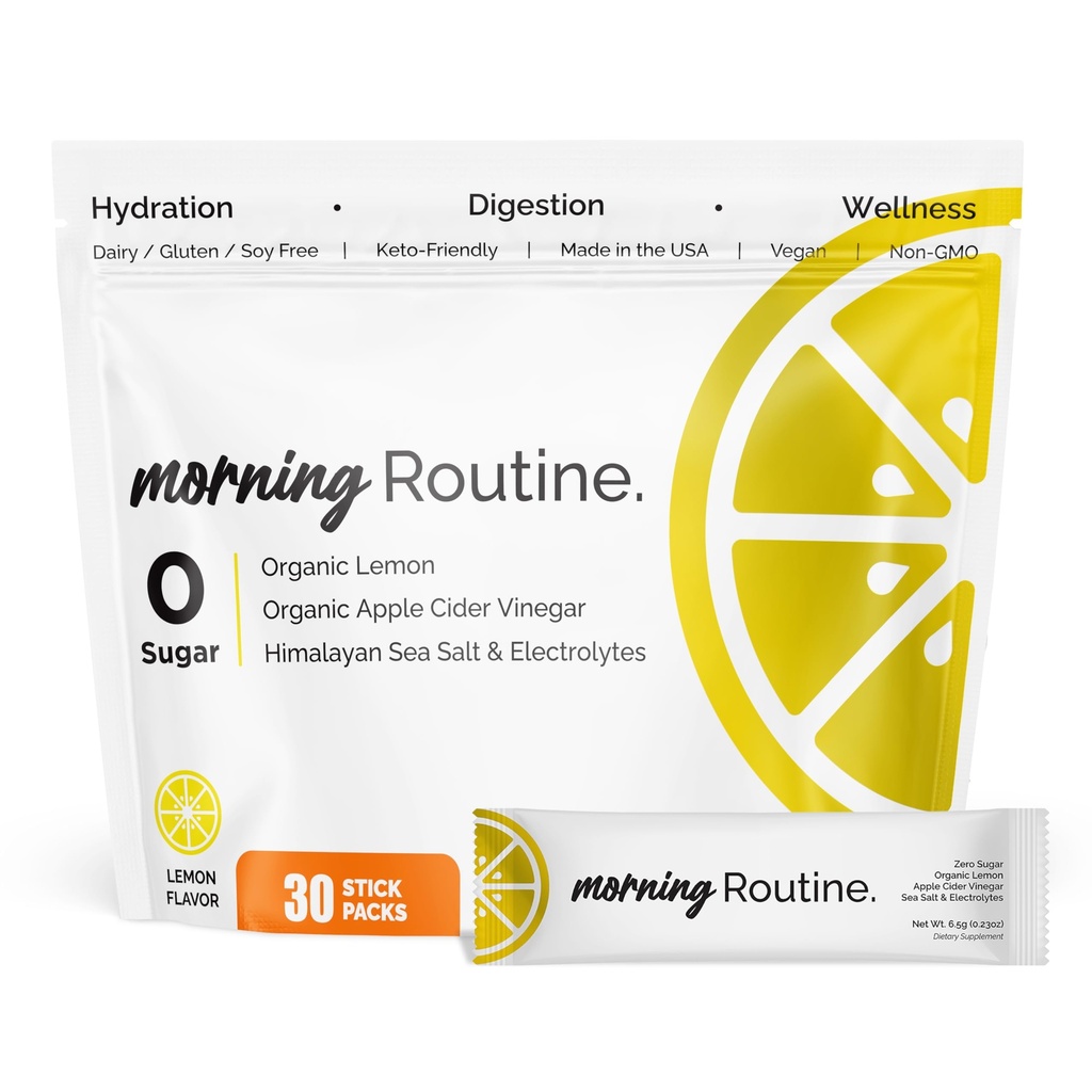 RoutINE Morning Daily hydrotion | Electrolyte אבקת Packets with Apple Cider Vinegar, Lemon, and Sea Salt | Keto & Paleo-Friendlyte drink Mix (30 Pack)