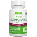 Igennus Pure Methyl Folate 400 mcg, 180 טבליות, תווית נקייה, Methylated Form של Folic Acid 5MTHF (Vitamin B9), טבעוני, מתאים הריון, יום אחד, 6 חודשים אספקת אספקה