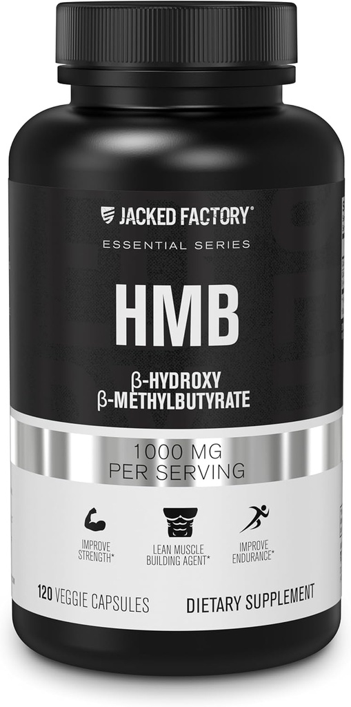 Jacked Factory Essentials HMB קפסולות - תוספי HMB לגידול שרירי Lean, מניעת הפסקת שרירים במהלך Calorie-Deficits, & Enhancing שריר התאוששות - 120 קפסולות Veggie