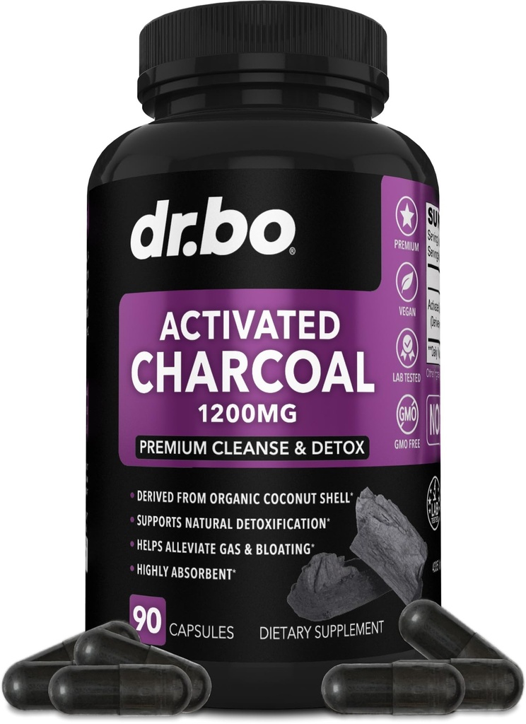 קפסולות Charcoal מופעל ניקוי Detox - 1200 מ"ג אורגני גלולות Charcoal קוקוס עבור Stomach Gas ו Bloating הקלה עבור גברים נשים ילדים - קפסולות פעיל אבקת Binder מופעל תוספי מזון עבור גוטישו