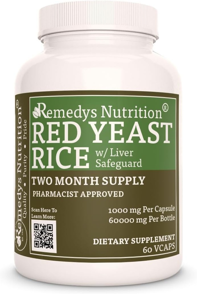 התזונה של Remedy Red Yeast Rice עם Liver Safeguard (Herbal Prorietary Bell) | 1,000 מ"ג, 60 קפסולות טבעוניות Herbal Dietary תוסף