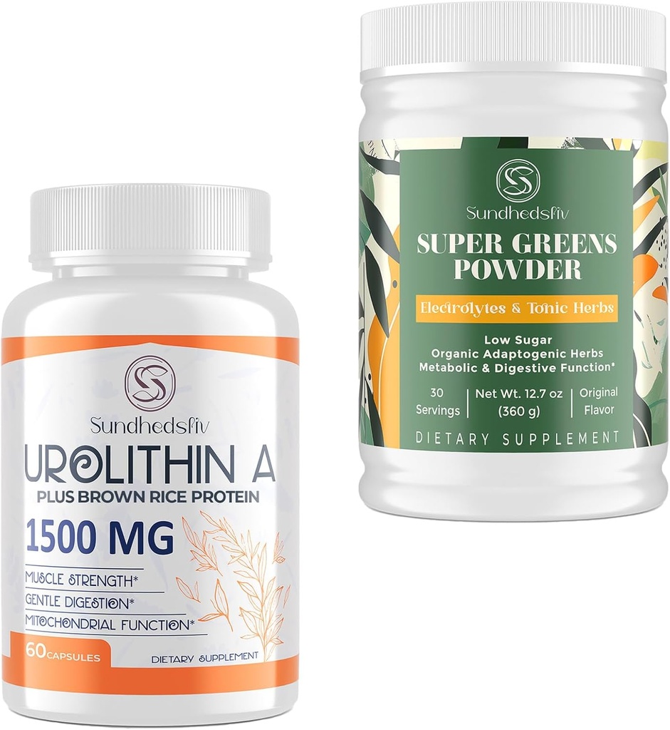 Urolithin A תוסף 1500MG פלוס בראון אורז חלבון + Super Greens אבקת סופר מזון תוספת עם אלקטרוליטים טוני Herbs