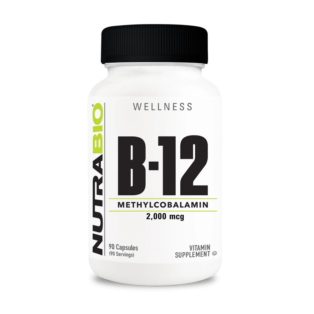 NutraBio Methyl B-12 ויטמין תוסף, 2000mcg - מקדם בריאות תאית ובריאות, 90 קפסולות ירקות