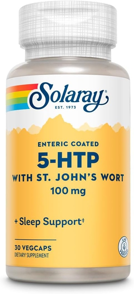 SOLAרי 5-HTP Plus St John's Wort - 30 קפסולות מחוברות Enteric - 100 מ"ג - 30 משרתים