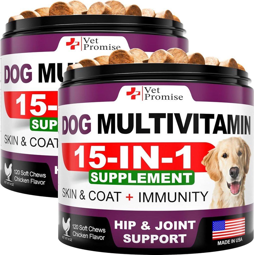 (2 Pack) כלב Multivitamin Chewable עם Glucosamine - ויטמינים לכלבים ותוספים - בכיר & Puppy Multivitamin לכלבים - Pet Joint Support Health - Immunity - Energy - 240 צ'אדות