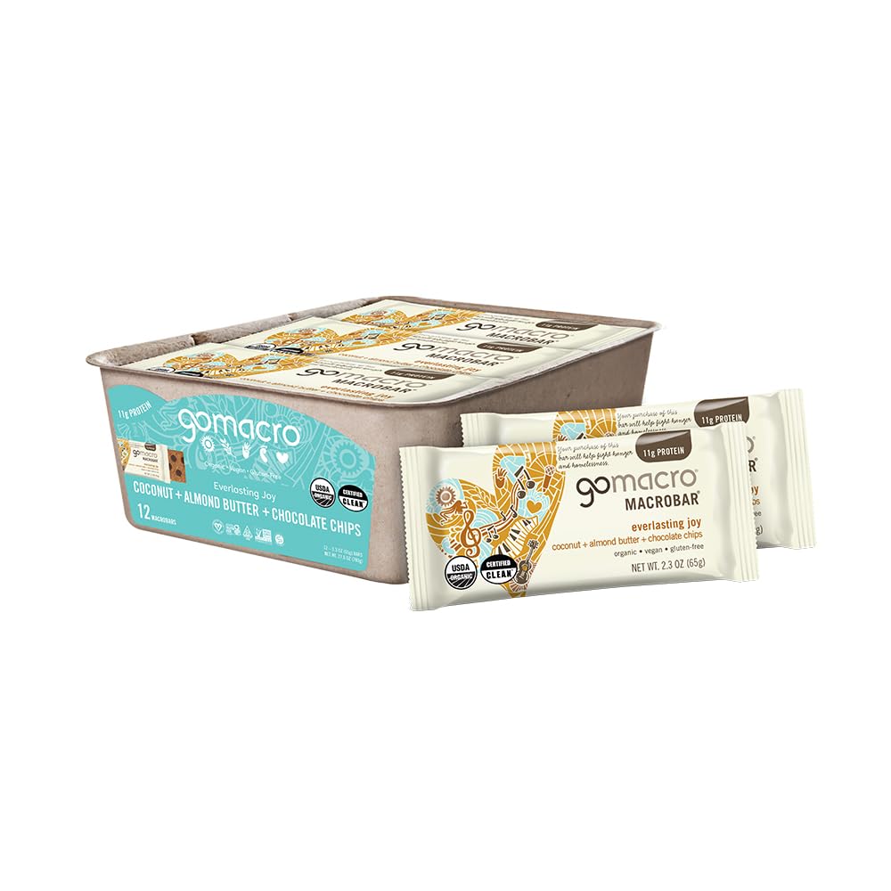 GoMacro Macro Bars - קוקוס + Almond Butter + צ'יפ שוקולד (2.3 אוונס Bars, 12 Count)