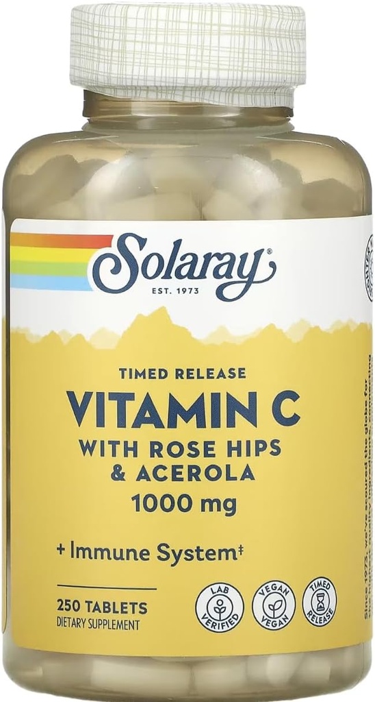 SOLAray Timed לשחרר ויטמין C עם Rose HIPS & Acerola, 1,000 מ"ג, 250 טבליות
