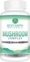 Best Earth Naturals Vegan Mushroom Complex תוסף אנרגיה, קלרנס וקוגניציה - Immune Support w/Lion's Mane, Reishi, Chaga, Maitake & Shiitake 30 יום אספקה (30 קפסולות)