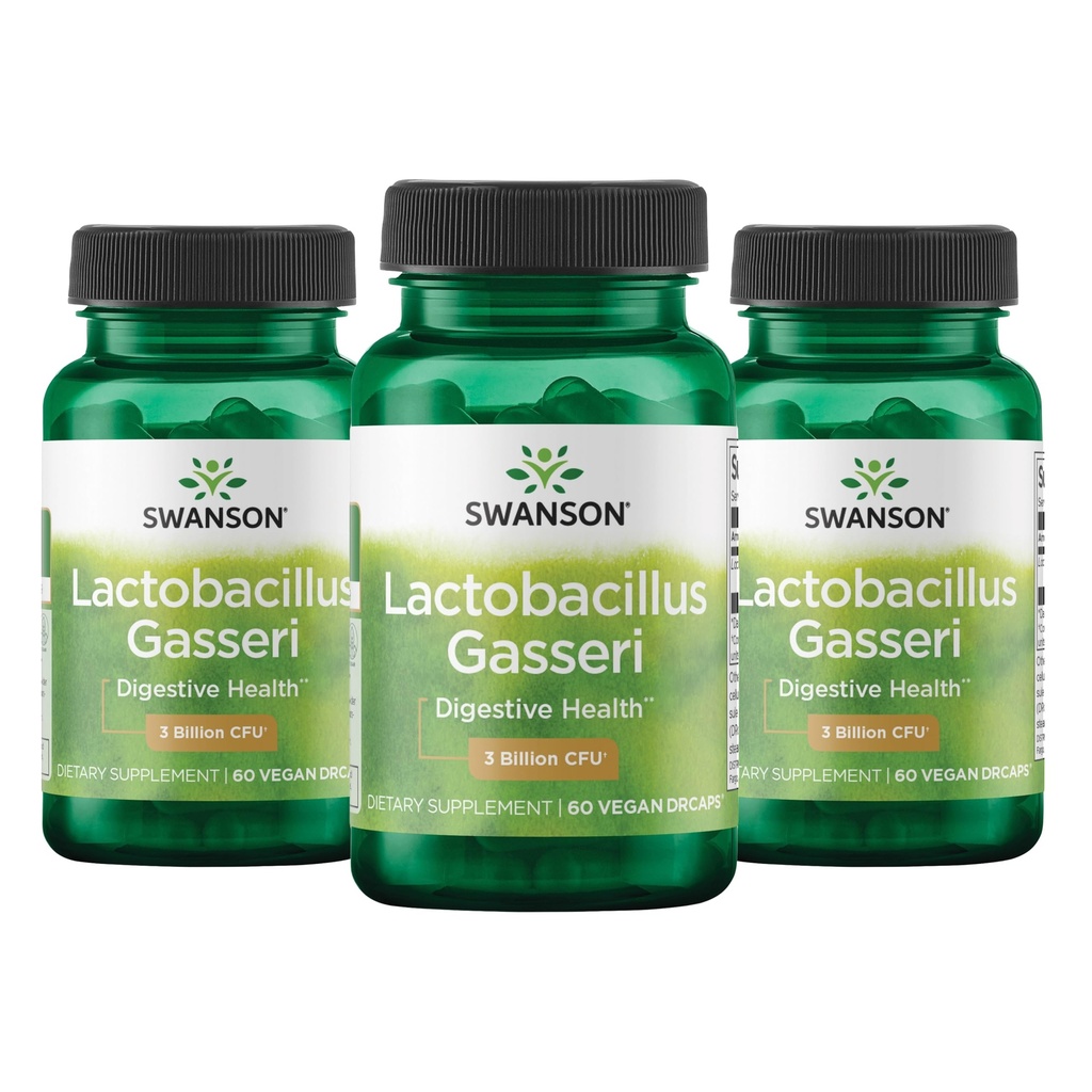 Swanson Lactobacillus Gasseri Probiotic for Adults Seeking Digestive and Metabolic Support with 3 מיליארד CFU - Acid-Resistant, No Refrigeration (60 קפסולות טבעוניות, 3 Pack)