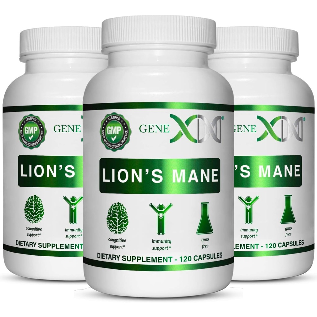 Genex Formulas Lions Mane תוסף עם 100% Lions Mane Extract (3 Pack) - Nootropics Brain Support תוסף עבור Brain Boost, Focus, בהירות נפשית, אנרגיה טבעית, 1000 מ"ג / שימור - (360 קפסולות)