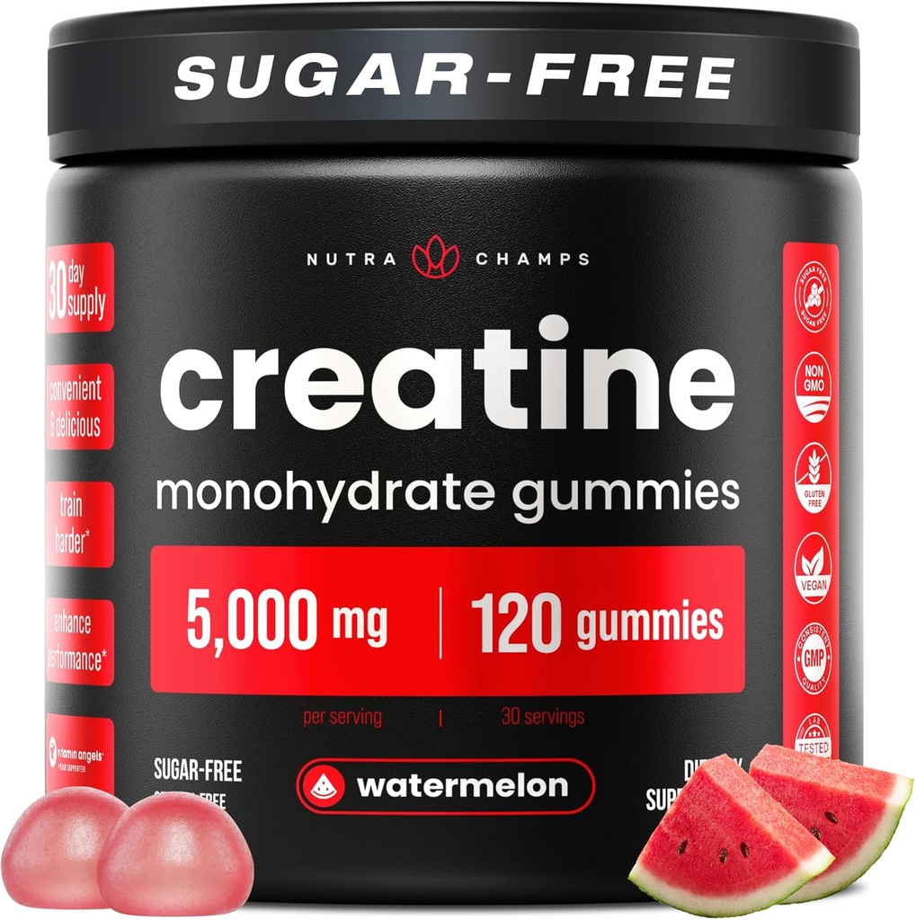 NutraChamps 120 קריטין חניכיים עבור גברים ונשים - 5g סוכר חינם chwable Creatine Monohydrate חניכיים - תמיכה סינתזה חלבונים, שריר התאוששות וביצועים עבודה