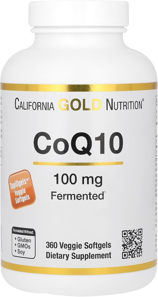 California Gold Nutrition CoQ10 100 מ"ג, Coenzyme Q10 Ubiquinone USP, תומך בתפקוד Mitochondrial, 360 Veggie Softgels