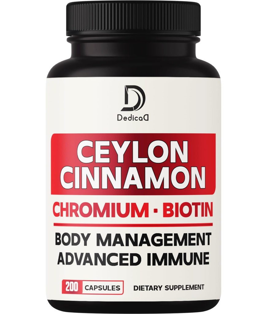 13in1 Ceylon Cinnamon קפסולות - 200 קפסולות עם Chromium Picolinate, Biotin, Grape Seed, Elderberry & More