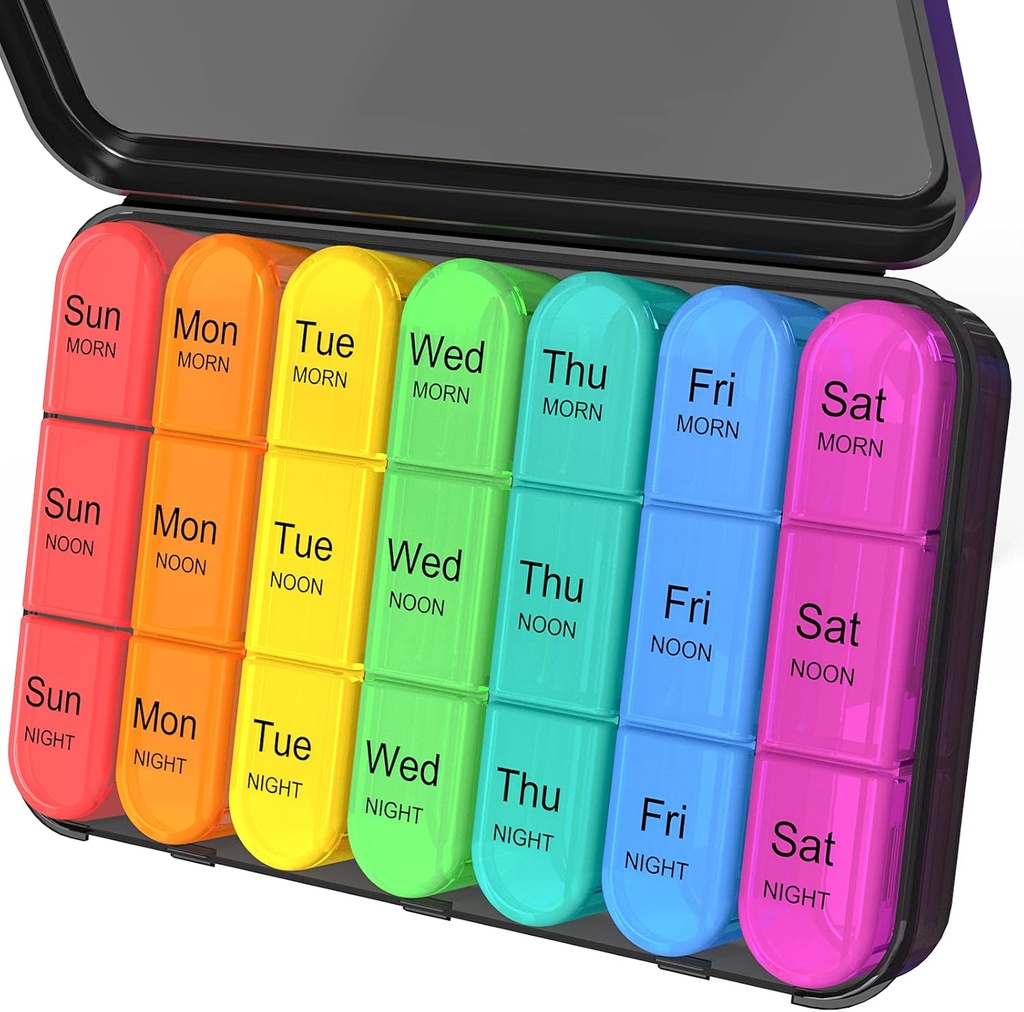 Daviky Pill מארגנת 3 פעמים ביום, Daily Pill Box 7 Day, מארגנת תרופות שבועיות כדי להחזיק ויטמינים ותרופות