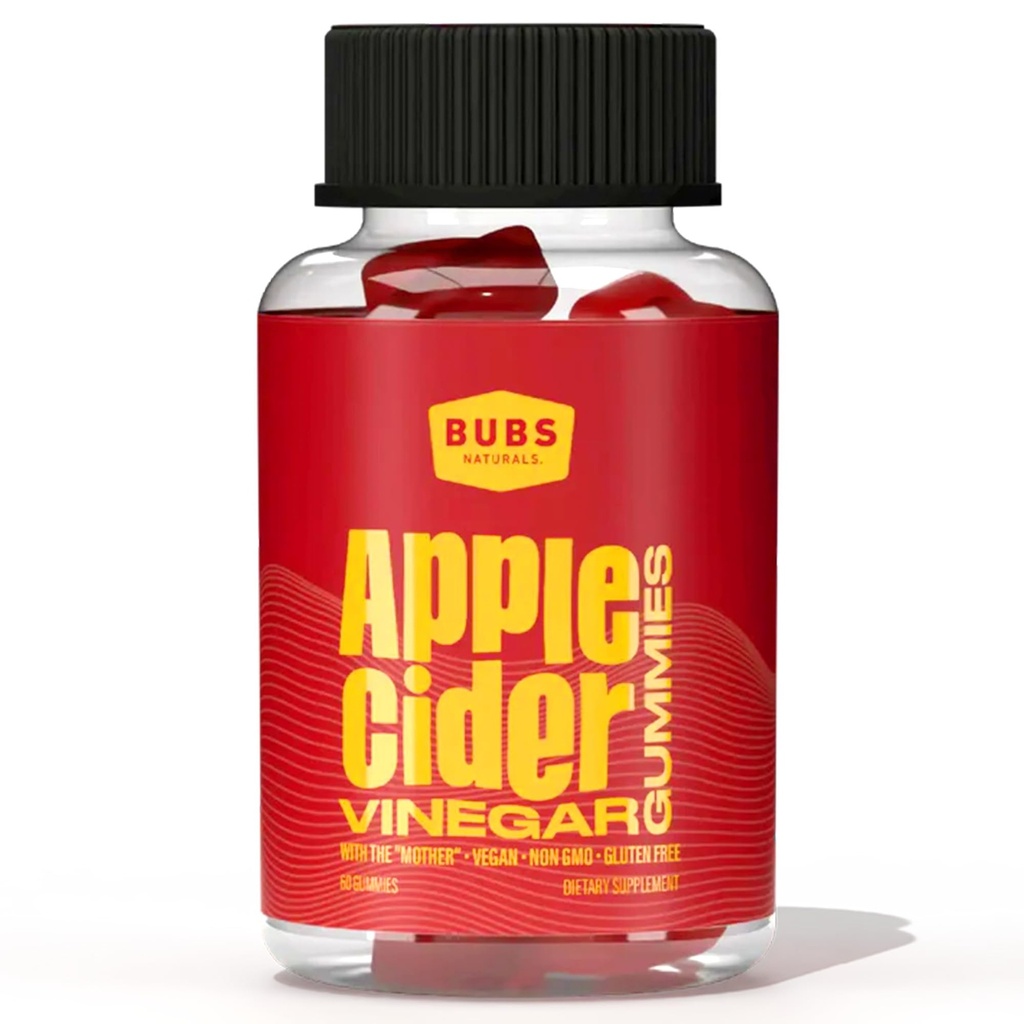 BUBS Naturals Apple Cider Vinegarmies with the Mother, All Natural Vegan ACV Gummy ויטמינים, תומך Detox, Digest & Energy Booster עם ויטמין B, 60 הרוזן