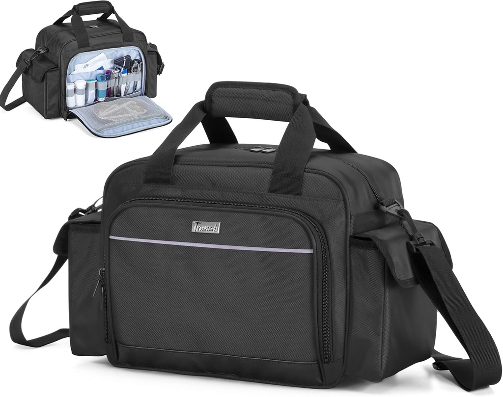 Trunab Home Health Nurse Bag ריקה, Portable Medical Supplis Shoulder Bag for Hospice, Home Visit, Hospital Interns, Black, Bag Only