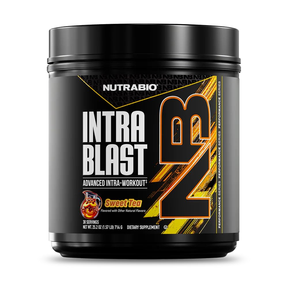 NutraBio Intra Blast Bcaa אבקת Amino Acid תוספת, אלקטרוליטה ו hydrotion Band, Intra, Pre Workout & שריר התאוששות, 20g Eaa Amino Acids אבקת, 5g Glutamine- Sweet Tea, 30 משרת המשרתת.