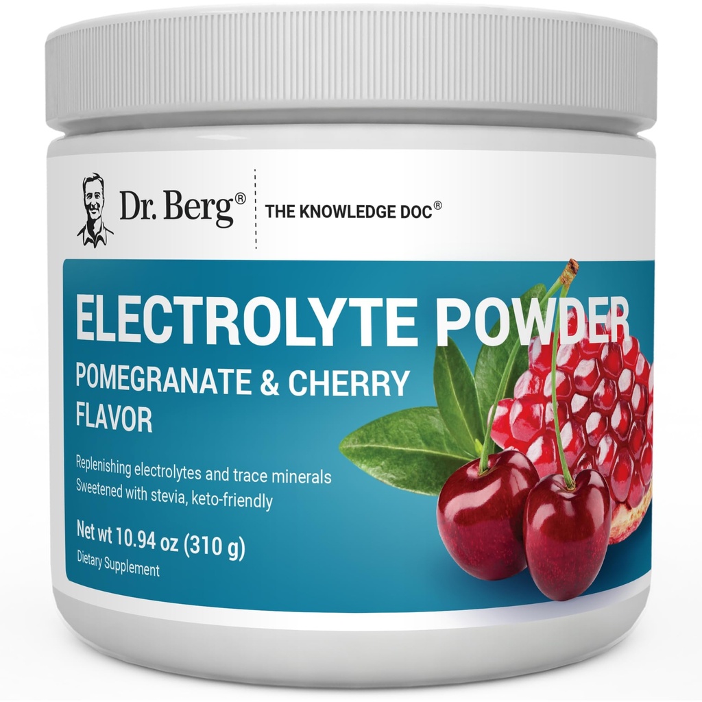 Dr. Berg Zero Sugar hydrotion Keto Electrolyte אבקה - משופרת w / 1000 מ"ג של Potassium & Real Pink ההימלאיה של מלח (NOT Table Salt) - Pomegranate and Cherry hydrotion drink - 50 משרתים