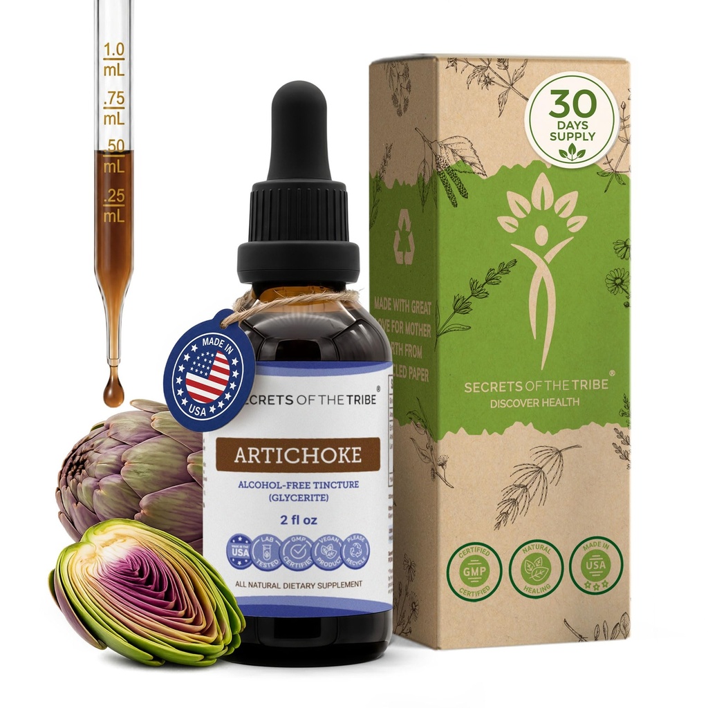 סודות של השבט Artichoke Tincture אלכוהול ללא תשלום, Artichoke (Cynara scolymus) Dried Leaf (2 FL OZ)